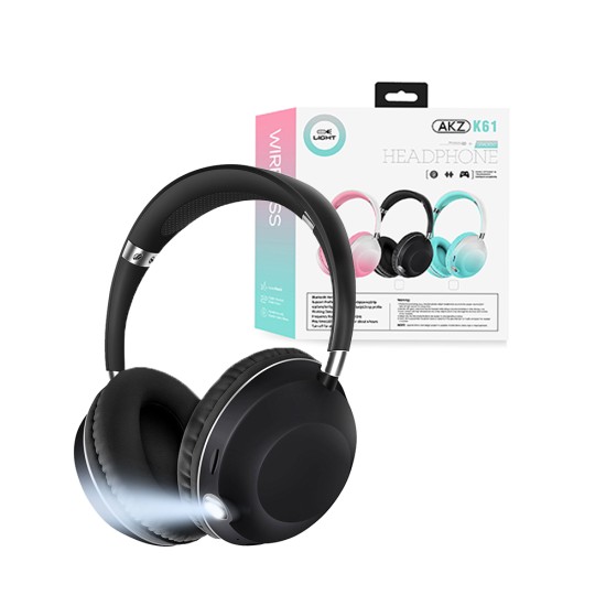 Wireless Hifi Stereo Headphones AKZ-K61 with LED for Android iOS Black